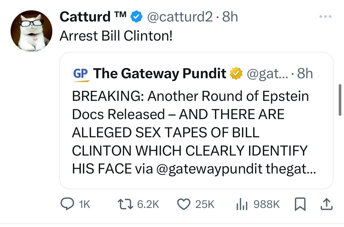 @kojodenx @catturd2 But the guy who posted this clearly didn’t seem to care. He apparently wants Clinton arrested from the same information 

It’s hilarious but extremely disturbing how some people can dismiss, deflect and defend someone for the same heinous crimes they’ll demand someone be arrested…