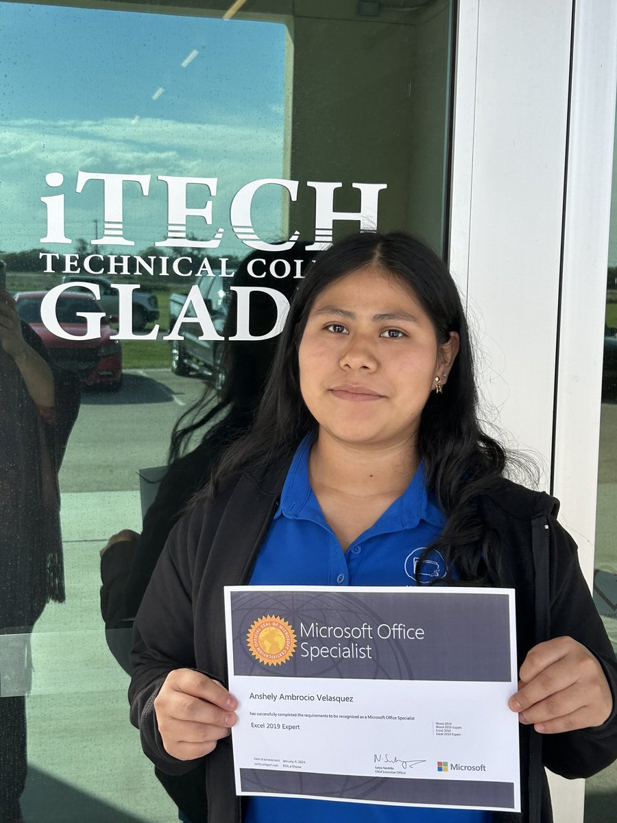 iTech_Glades's tweet photo. She’s at it again! iTECH Glades student Anshley Ambrocio earned her Microsoft Excel Expert Certification!🙌  Way to go Anshley! #itechglades https://t.co/OyM4Tm5vZ2
