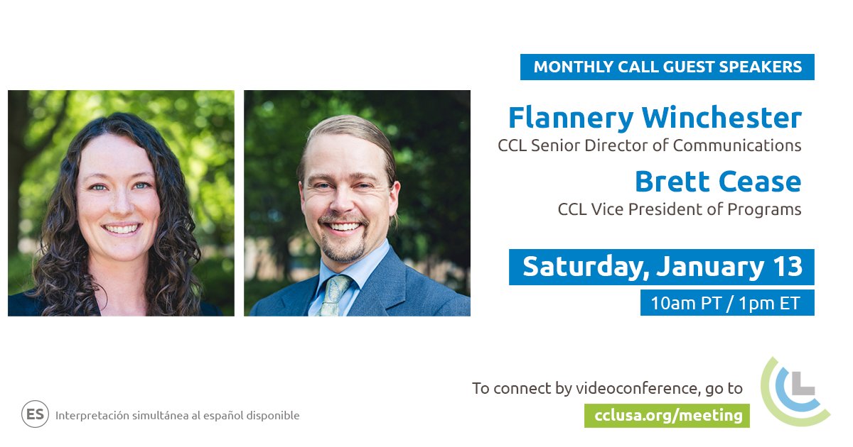You made a New Year's resolution to help fix climate change, right? 

Then we'll see you at CCL's first monthly meeting of 2024!

📅 Saturday, Jan. 13
⏰ 1 p.m. ET / 10 a.m. PT
📍 cclusa.org/meeting
👋 Featured staffers <a href="/flannerykw/">Flannery Winchester</a> &amp; <a href="/BrettCease/">Brett Cease</a>