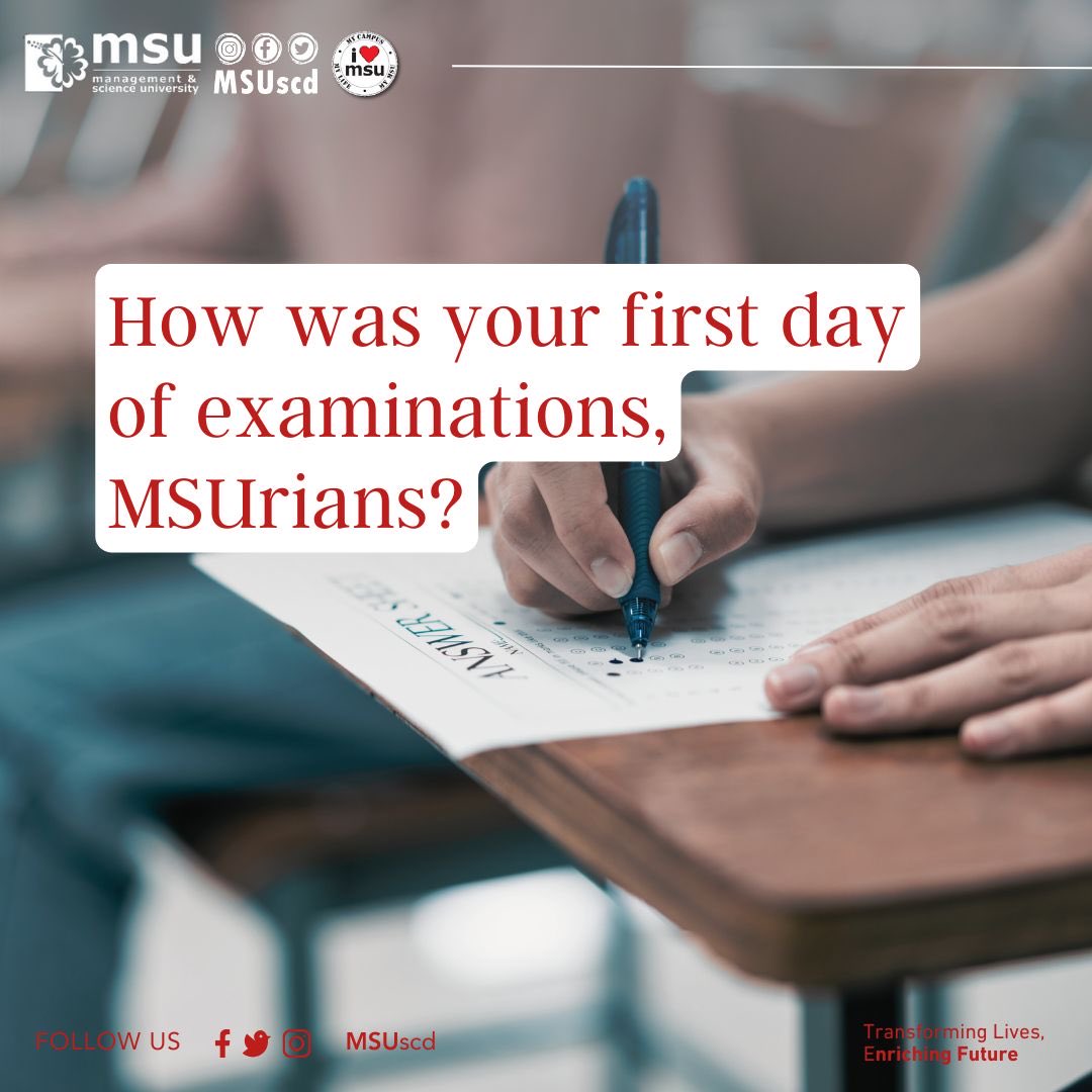 📚✨ How was your Day 1 exam, #MSUrians? Share your first-day exam experiences with us - the nerves, the triumphs, and everything in between. Let's celebrate the resilience of our MSU students!