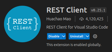 zanfranceschi's tweet photo. Essa extensão do visual code é boa demais! Adeus postman, insomnia, thunder sei lá o que... a moda agora é o REST Client!

Coloca todos seus requests num arquivo só e já era. E tem também usos mais avançados com variáveis e tal. https://t.co/v0fdUcxZ1x
