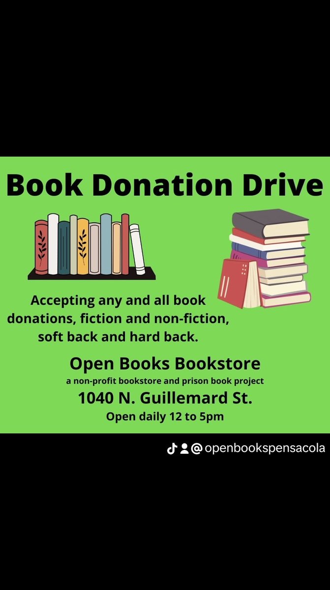 openbookspcola's tweet photo. Seeking book donations. https://t.co/Xm7ClEq4iS