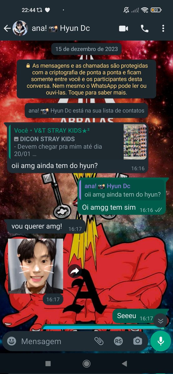 Gente dos grupos de V&T (principalmente skz e Shinee), tomem cuidado com essa pessoa. Já me deu e timewaster. Pediu um set do Hyunjin da minha cega e não pagou, nem respondeu as msg, da mesma forma que tinha pedido um kit nacific de skincare e um 4cut e depois evaporou (: