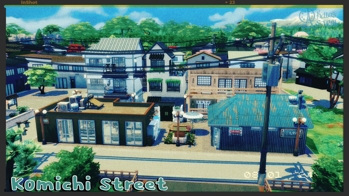 Astral_Kellet's tweet photo. Lot Name: Komichi Street
Lot Type: Residential Rental 
EA ID: LadyKellet
Details: Japanese inspired community lot up in the gallery now!

No CC/No Mods/bb.moveobject on
Music: Libre By: @iksonmusic
#TheSims4 #Sims4Build #SimsBuild #ShowUsYourBuilds https://t.co/oSdpR5tNOU