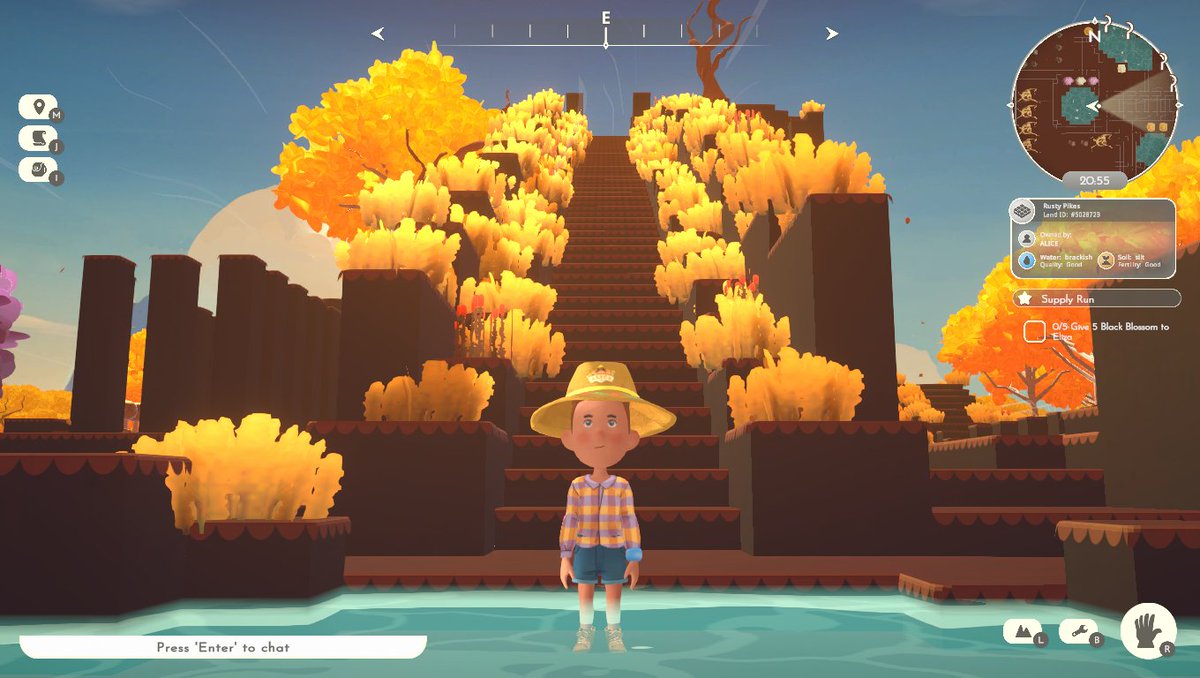 Josueamare's tweet photo. Mientras te alejas de la seguridad de la ciudad, encuentras una escalera imponente que sube hacia el cielo. Te sientes atraído a subir la escalera y explorar, @MyNeighborAlice #MNAProgress #LandCustomization #BlockchainGames #5028723 https://t.co/NDVlPskkH4