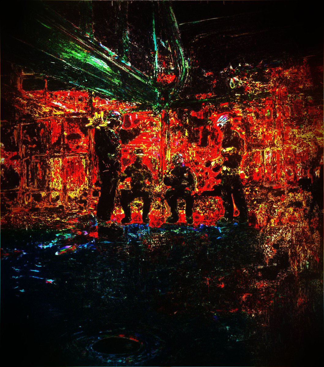 PDcafargo's tweet photo. OIL RIG CREW IN ORANGE & ULTRAVIOLET LIT BACKROOMS - VARIATIONS. Original painting on wood panel, scanned and modified with 3D filters and tools. 2024.
cafargo,com
#art #painting #digitalart #2d #Filterforge #longemergency #endofempire https://t.co/0MNpM0upif