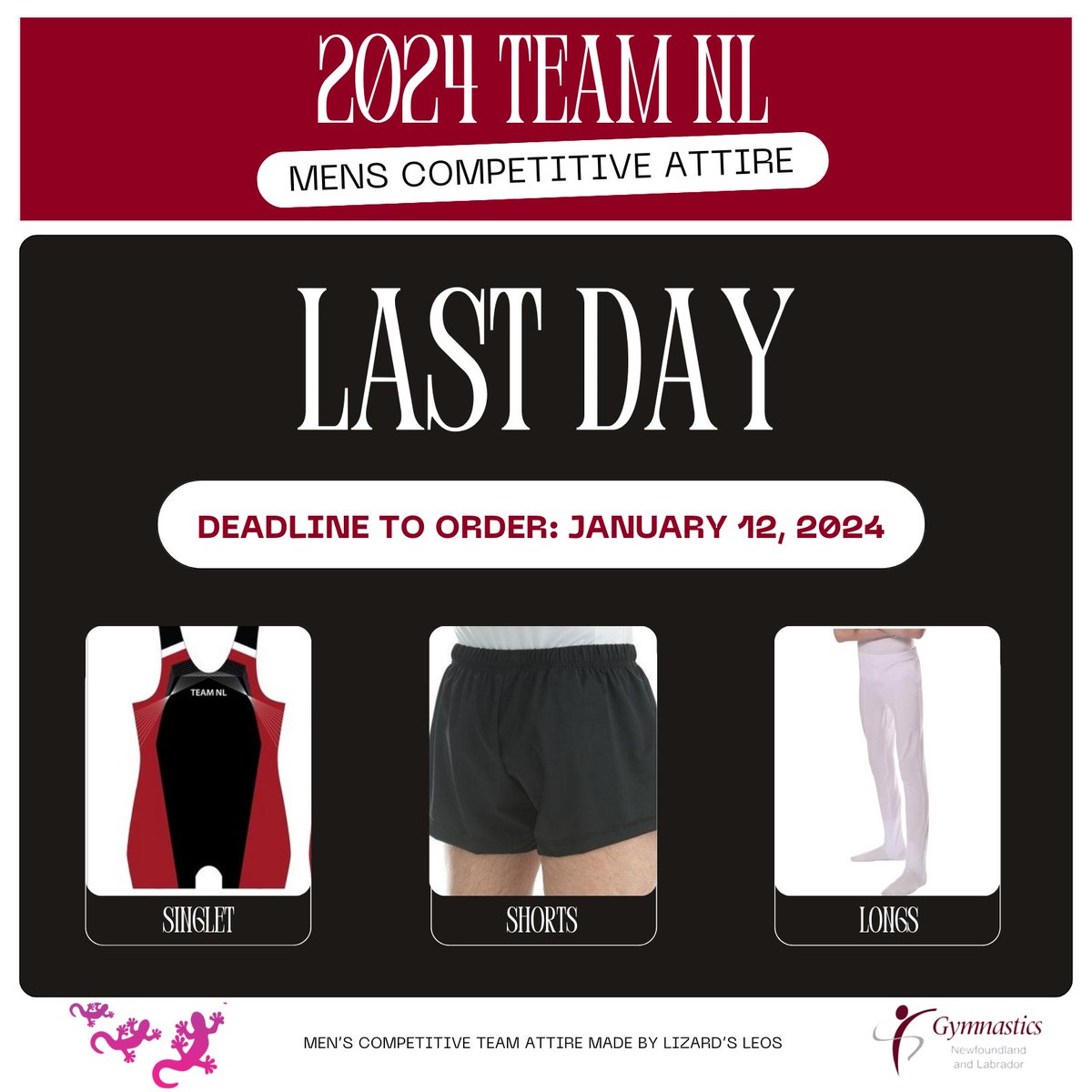 Today is the LAST DAY to order any men’s
competitive attire for 2024. Hurry over to our website
and place your order now!

gymnasticsnl.uplifterinc.com/pages/gnl-merc…

#Gymnastics #GymnasticsNL #GNL #SportNL <a href="/sportnl/">SportNL</a>