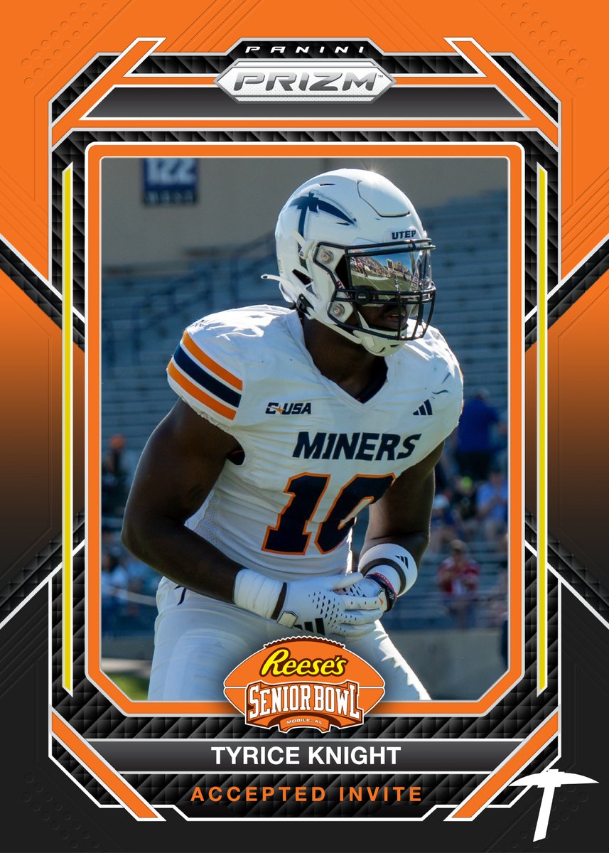 OFFICIAL! LB Tyrice Knight @Tyricek_ from @UTEPFB has accepted his invitation to the 2024 Reese's Senior Bowl! #PicksUp ⛏🤙 #TheDraftStartsInMOBILE™️ @JimNagy_SB @PaniniAmerica #RatedRookie