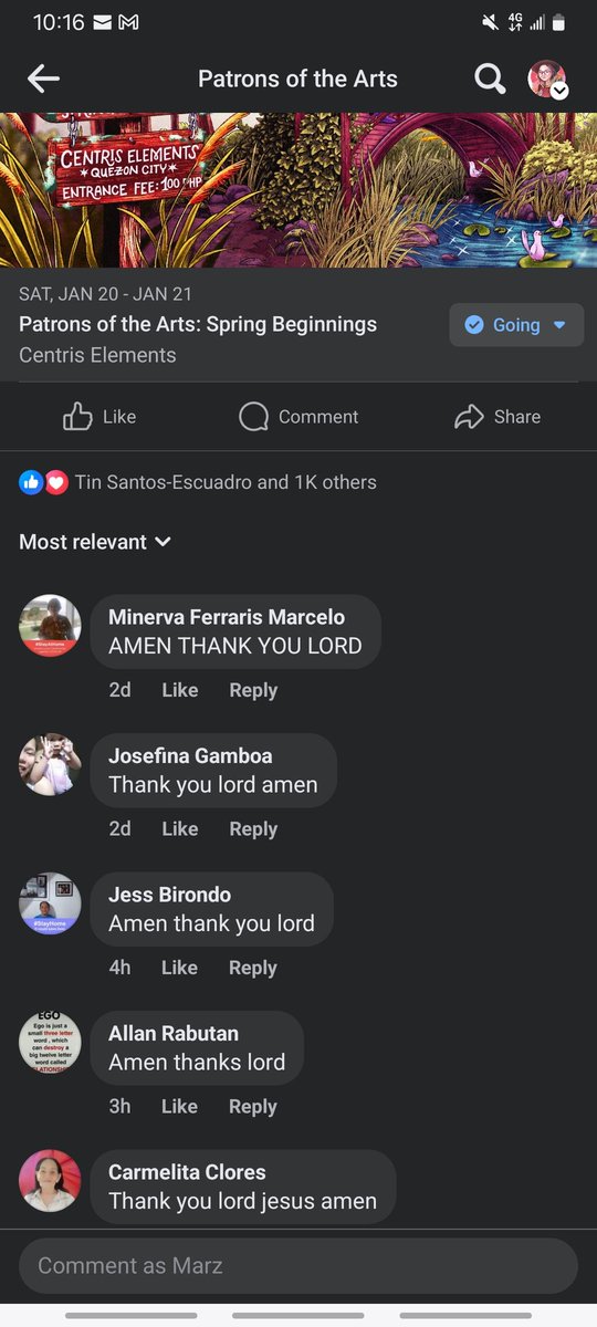 MarzToday's tweet photo. Tawang tawa ako sa comment section ng @PatronsOTArts sponsored ad. Anong meron? 😆 https://t.co/gGza3EBbOt