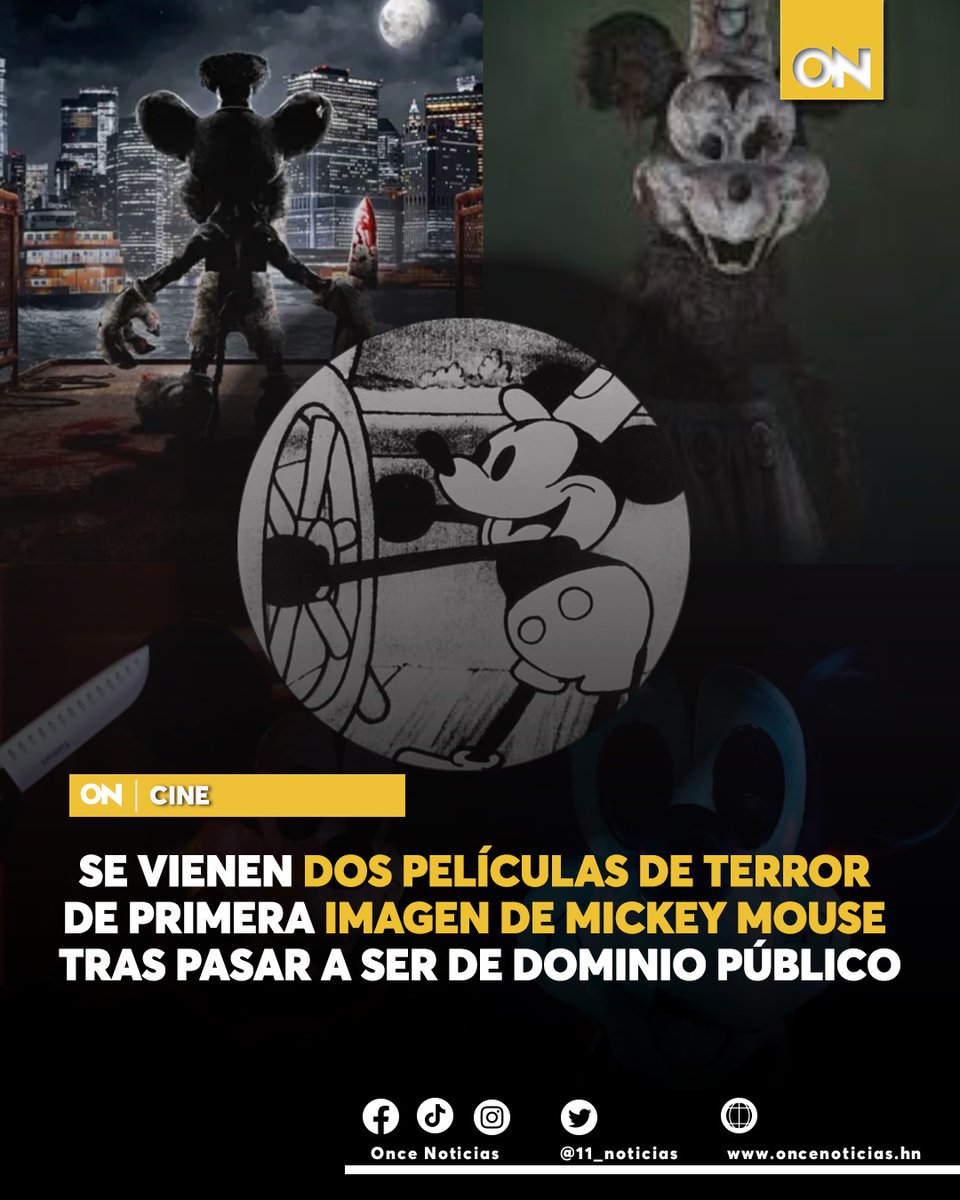 11_Noticias's tweet photo. #CINE🎬🍿| La primera imagen de Mickey Mouse creada por Walt Disney en 1928 se volvió del dominio público el pasado primero de enero.
Mira los adelantos aquí👉🏼: https://t.co/ARoR2TeT2I
#peliculas #MickeyMause #terror https://t.co/TGobtleCkc