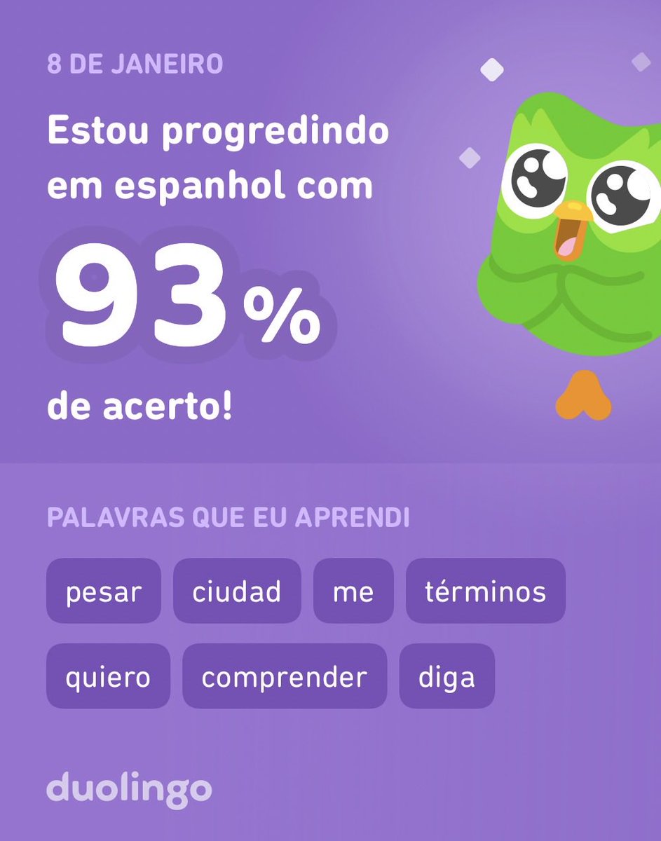 Estou aprendendo espanhol no Duolingo! É grátis, divertido e eficaz.