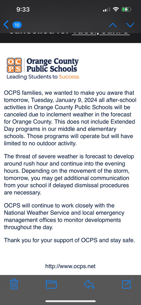 Please be aware of this important announcement from OCPS regarding tomorrow’s anticipated weather