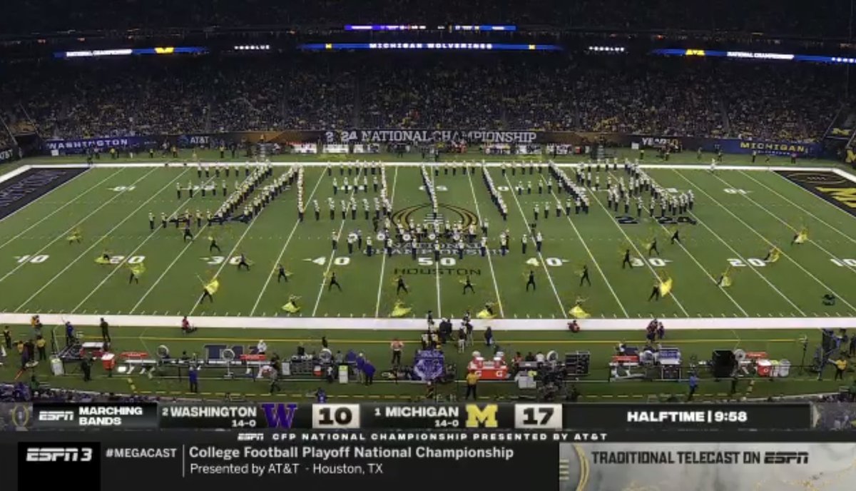 CollegeMarching.com (@collegemarching) on Twitter photo Quick Look: Halftime at the <a href="/CFBPlayoff/">College Football Playoff</a> #NationalChampionship featuring <a href="/umichband/">Michigan Marching & Athletic Bands</a> & <a href="/huskyband/">Husky Marching Band</a>
Thank you <a href="/espn/">ESPN</a> <a href="/espnapp/">ESPN App</a> <a href="/ESPNCFB/">ESPN College Football</a> <a href="/ESPNPR/">ESPN PR</a> for continuing your support of the college bands during the playoff. Quick Look: Halftime at the <a href="/CFBPlayoff/">College Football Playoff</a> #NationalChampionship featuring <a href="/umichband/">Michigan Marching & Athletic Bands</a> & <a href="/huskyband/">Husky Marching Band</a>
Thank you <a href="/espn/">ESPN</a> <a href="/espnapp/">ESPN App</a> <a href="/ESPNCFB/">ESPN College Football</a> <a href="/ESPNPR/">ESPN PR</a> for continuing your support of the college bands during the playoff.