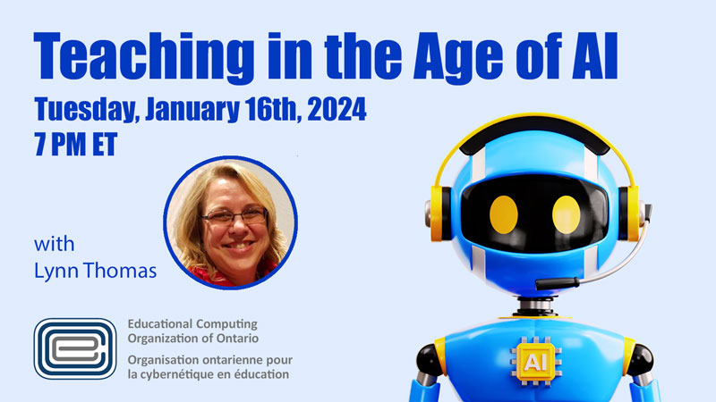 Get ready for an exciting journey into the future of education! Join me January 16th at 7 PM for “Teaching in the Age of AI" 
Learn practical strategies &amp; insights for integrating AI tools in teaching.
<a href="/ecooorg/">ECOOorg</a> #AIinEDU