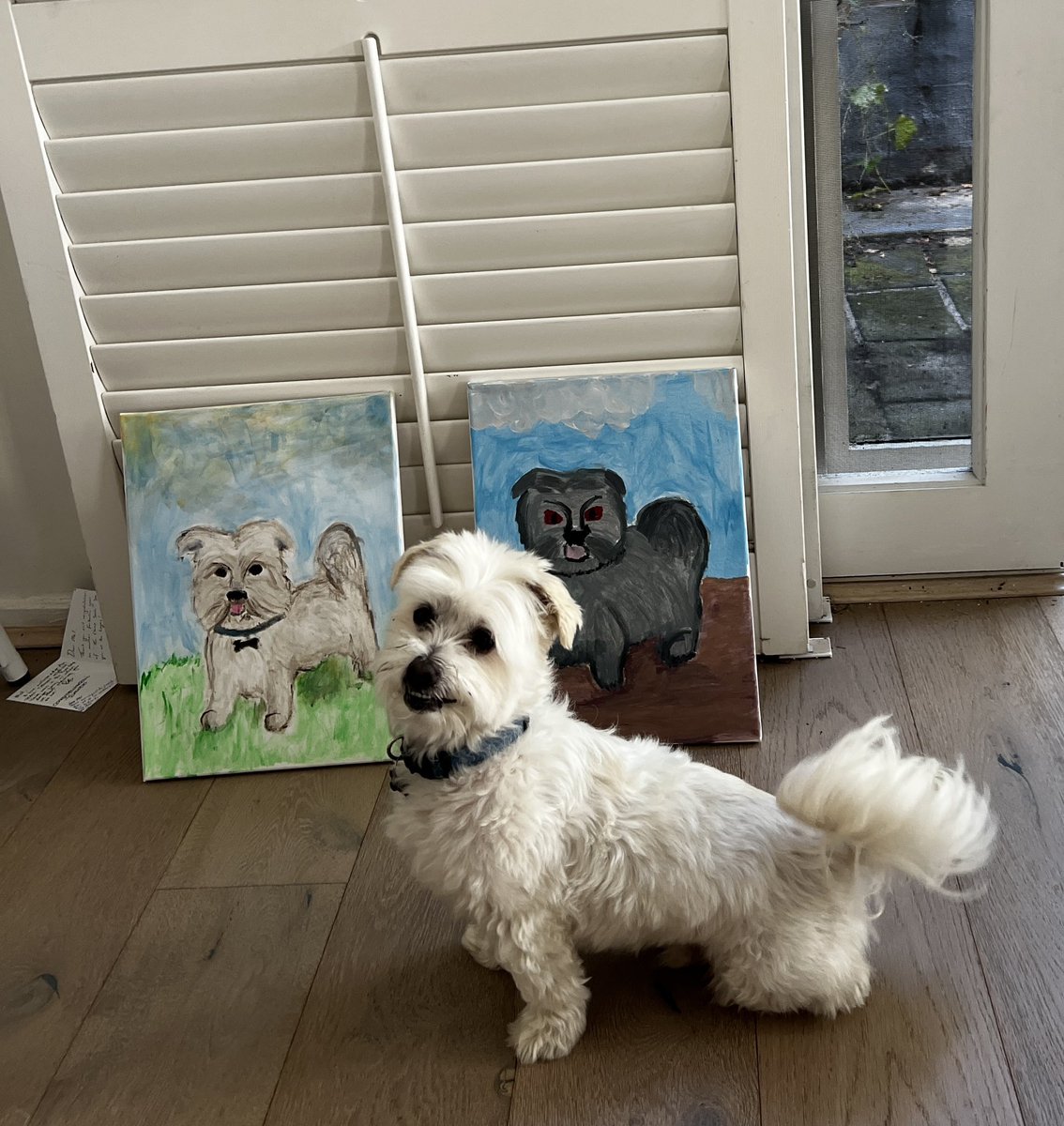 We painted our dog at a hens party and just brought them back to show him. I think he likes it.