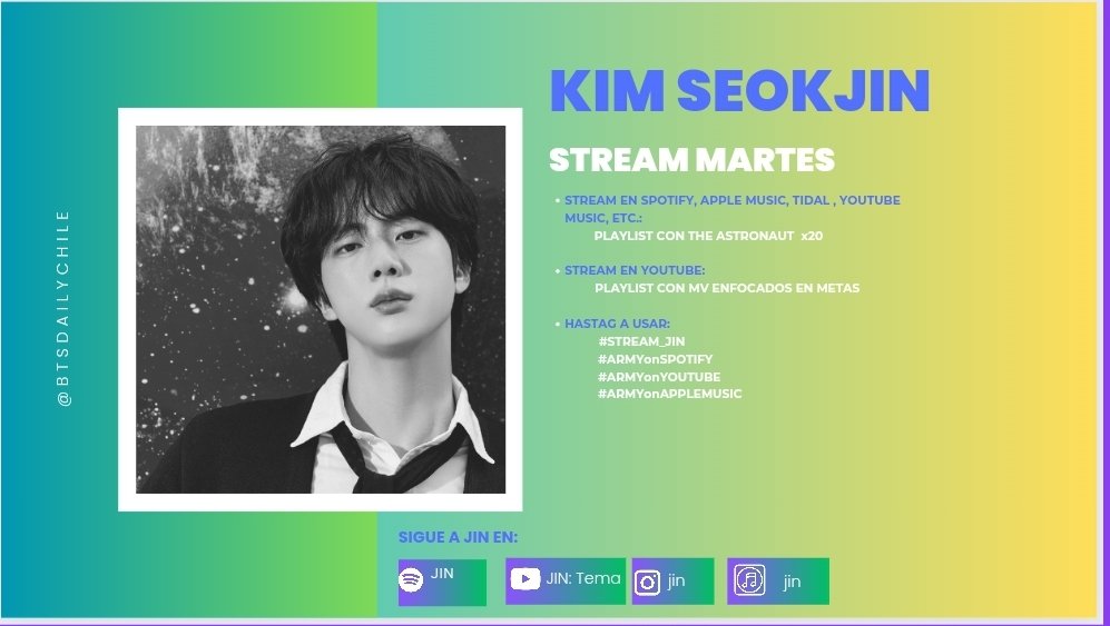 BTSDailyChile's tweet photo. 🅼🅰🆁🆃🅴🆂 #Stream_Jin #Jin https://t.co/ZfRfKVrZZ5