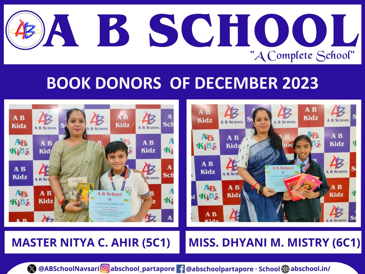 ABSchoolNavsari's tweet image. Thank you to our December 2023 book donors! 📚 Your generous contributions have enriched our A B School&apos;s library and expanded knowledge horizons for our students. Your support fuels education and inspires growth. #BookDonors #KnowledgeExpansion #Gratitude