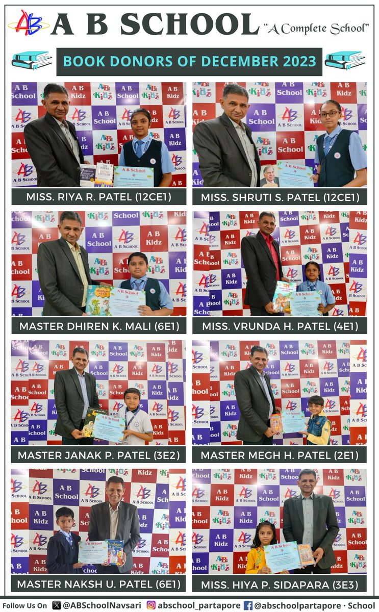 ABSchoolNavsari's tweet image. Thank you to our December 2023 book donors! 📚 Your generous contributions have enriched our A B School&apos;s library and expanded knowledge horizons for our students. Your support fuels education and inspires growth. #BookDonors #KnowledgeExpansion #Gratitude