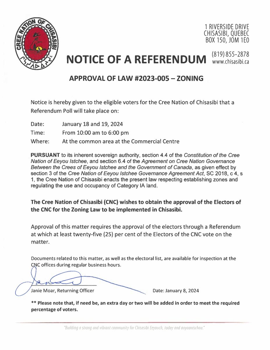 Please read the Notice of Referendum regarding the approval of the law #2023-005 - Zoning.