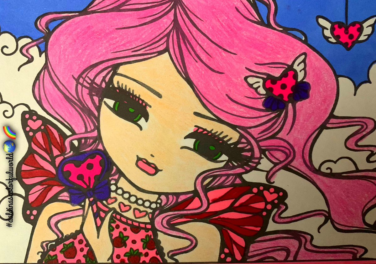 bonbonsandbooks's tweet photo. • Done ✔️ from the book #enchantedfaces 
• Book is by #hannahlynn 
• Using #caliartmarkers #crayolatwistables #adultcoloring #dalainascolorfulworld 🌏🌈 #loveandheartstwo https://t.co/LMb8Vm5VdF