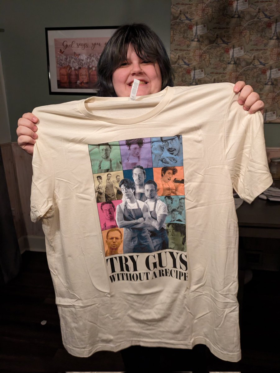 JediCowboy1573's tweet photo. @tryguys my daughter is very happy with her #withoutarecipe shirt! @EugeneLeeYang @KeithHabs @korndiddy we love you all and such a family favorite show. She's almost....daddy's favorite. https://t.co/rYfzFETXo9