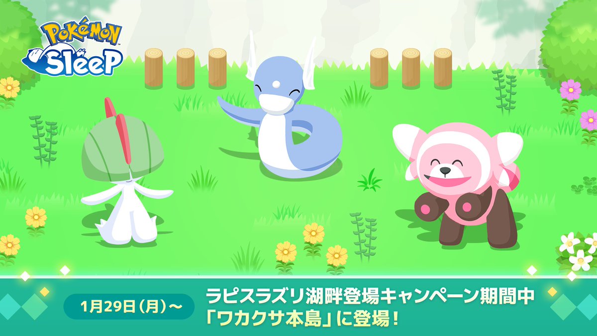 PokemonSleepApp's tweet photo. ／
📢ラピスラズリ湖畔登場キャンペーン！
＼

1月29日（月）より「ワカクサ本島」でも「ミニリュウ」たちに出会える特別なキャンペーンを開催🙌

フィールドの解放にはまだ寝顔図鑑が足りない…😭
そんなリサーチャーの方もご安心を✨

👇詳しくはこちら
https://t.co/NwQT8LPqmT

#ポケモンスリープ https://t.co/MgPWq29zkF