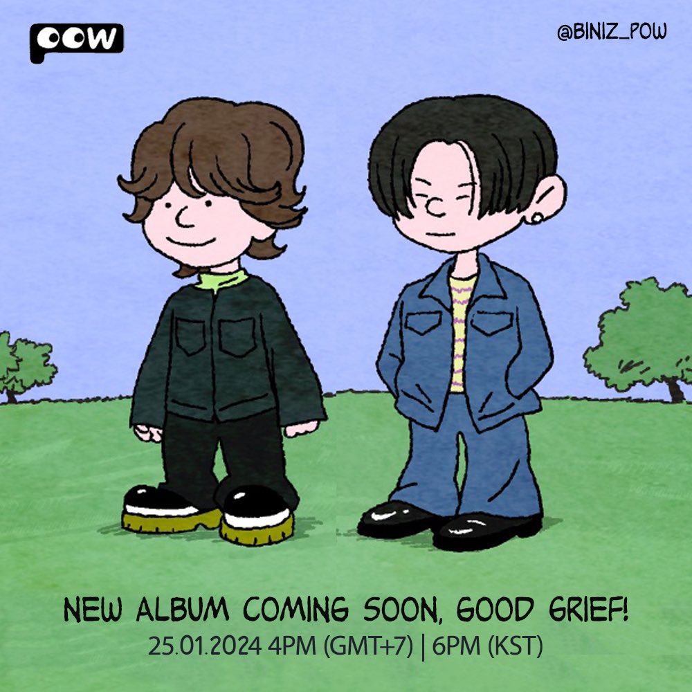 BINIZ_POW's tweet photo. NEW ALBUM COMING SOON, GOOD GRIEF! 🩷🐱🐶
⠀
2024. 01. 25 4PM (GMT+7) | 6PM (KST)
⠀
#BINIZ #비니즈 #POW_GRID #파우 #JUNGBIN #HYUNBIN https://t.co/CsJzvvDxgX