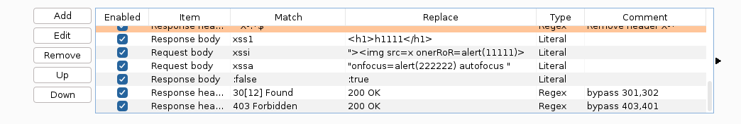 Burp suite config for new project
Add header response replace
- 301, 302 Found => 200 OK
- 403 Forbidden => 200 OK
- Remove some noises response headers
- :false => :true magic
- xss text replace for testing xss
Del noises ext: svg,ico,woff

pastebin.com/Q7twpiJZ
#bugbountytips