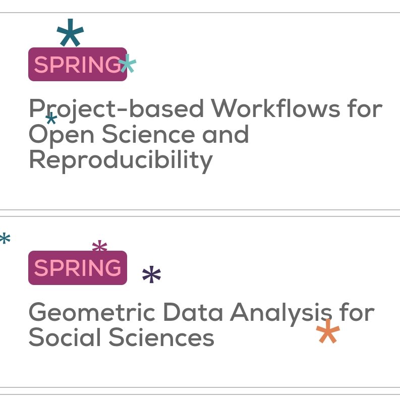 I will teach two courses this Spring: - Workflows for Open Science and Reprod. (w/ @Acosta_Kike_ ) - Geometric Data Analysis Limited in-person and online places, and 400€ scholarships for traveling and accomm. @CEDemografia Info and registration ced.cat/en/bcn4seasons/