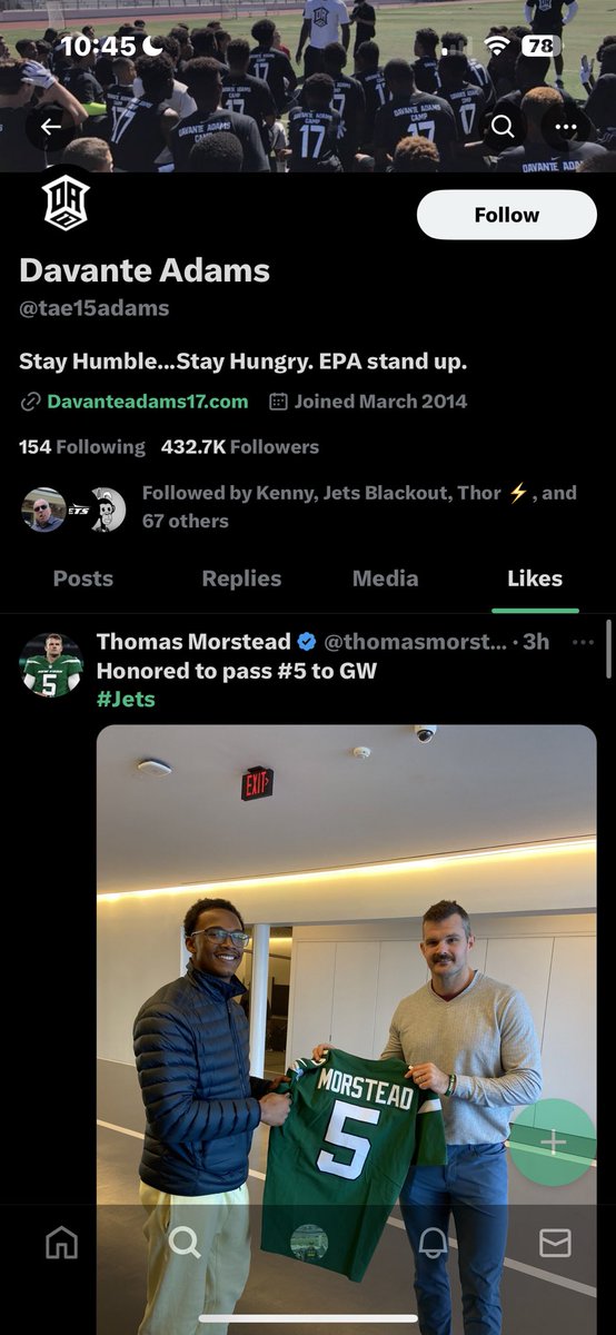 Davante Adams liked Thomas Morsteads tweet in which he gave Garrett Wilson his #5 jersey 

Leaving 17 open 

It’s going to happen👀

#DavanteAdams #NorthJet🇨🇦  #TakeFlight  #NFL  #Jets🛩️
