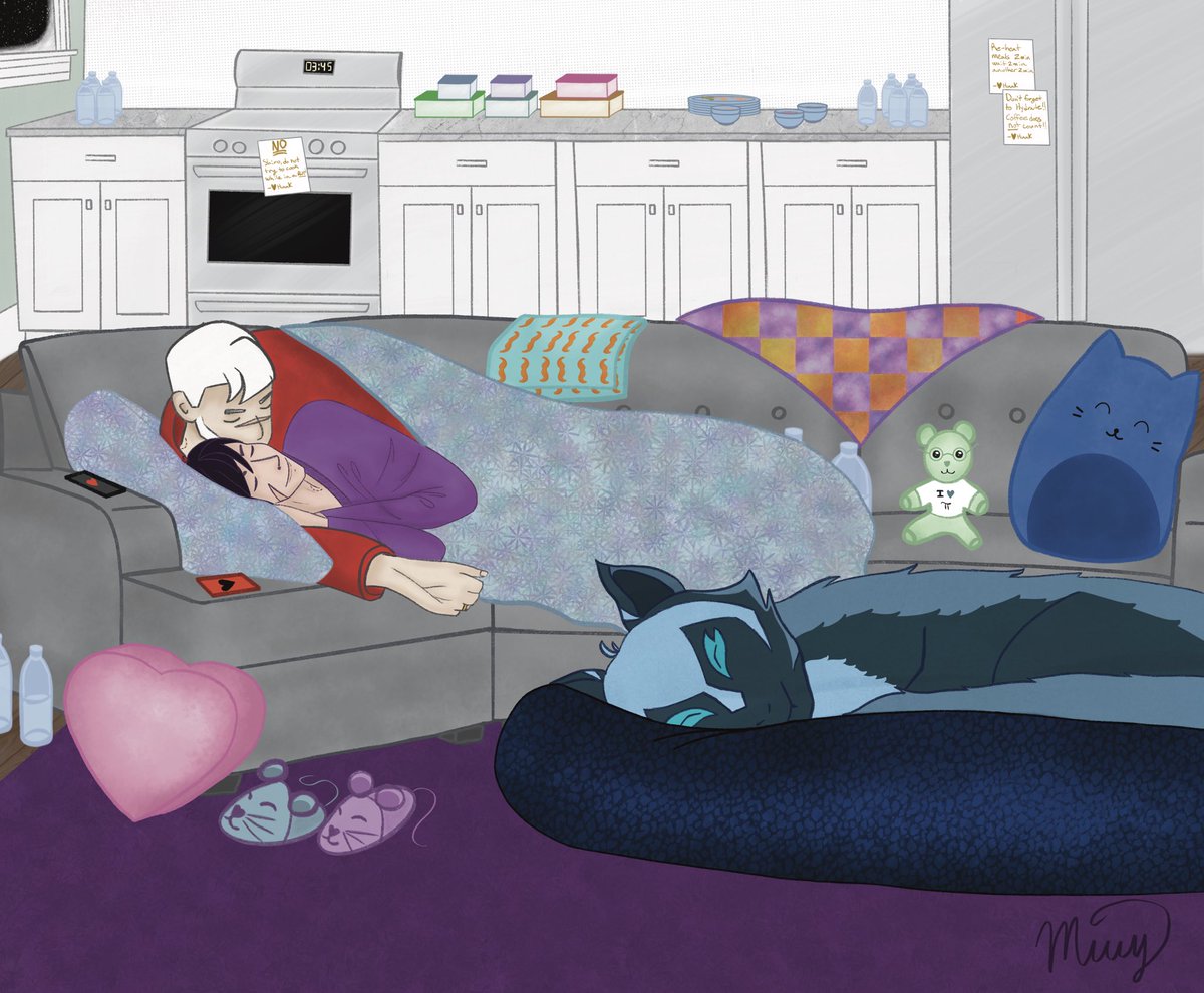 miyu1963's tweet photo. Happy holidays @LaSinisterChaos!! Here is your @SheithXmas gift 🥰 inspired by your request of a/b/o and showing the love between Shiro and Keith. This is my idea of post heat/rut cuddles surrounded by a nest of items borrowed (stolen) from friends and family. I hope you like it! https://t.co/8OaRepuxSj