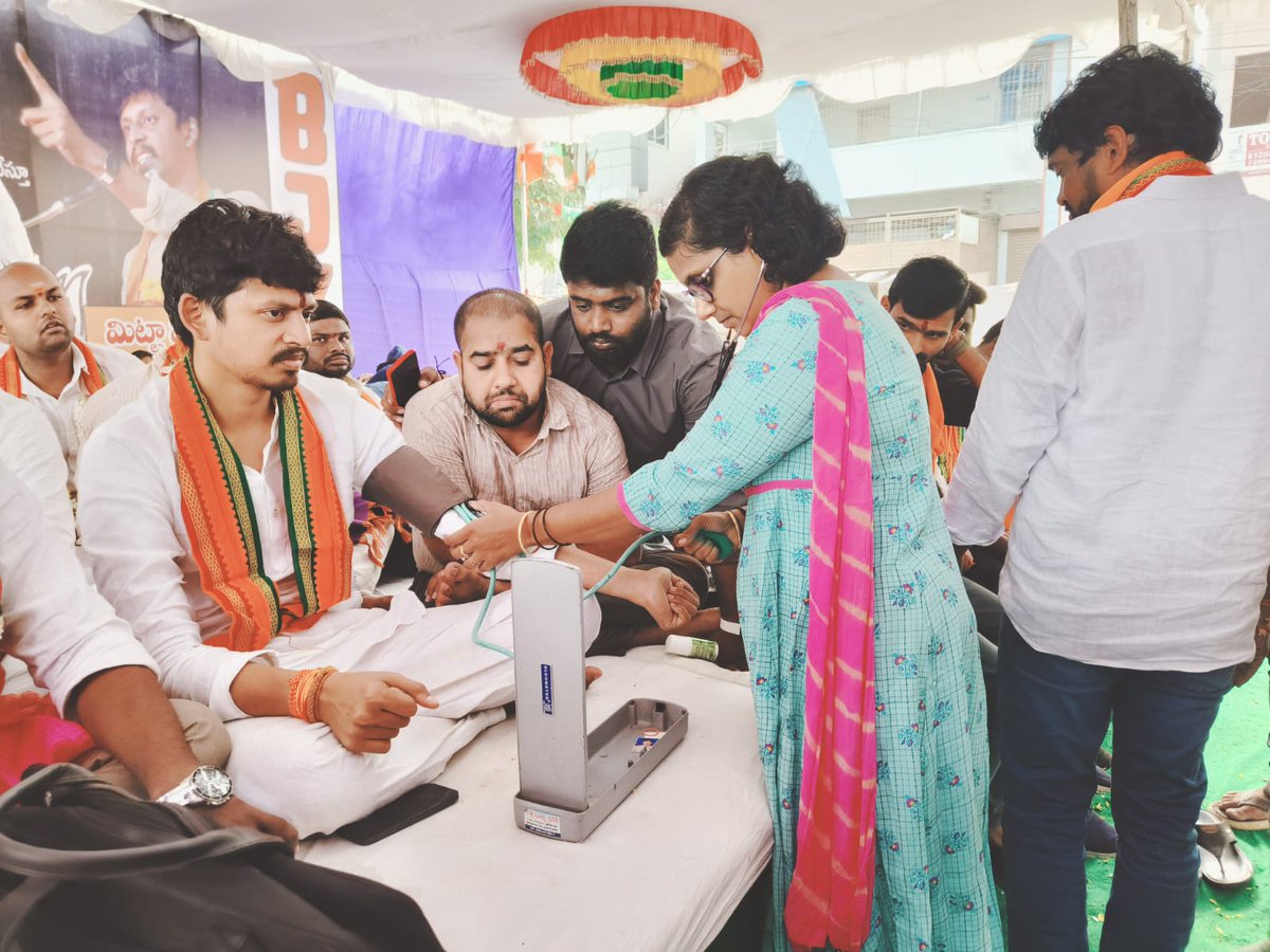 BJYM's tweet photo. Andhra Pradesh’s YSRCP Govt. led by CM Jagan Mohan Reddy had promised a ‘Job Calendar’ for the youth at the start of every calendar year but has missed several times so far. BJYM stands with every single job-seeking youth in the state and @BJYM4Andhra President Shri @MittaVamsiBJP garu is sitting on an indefinite hunger strike in Vijaywada demanding the immediate release of the calendar. #JaganBetrayedAPYouth