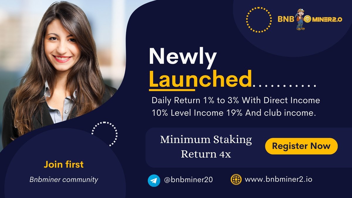 bnbminer2_o's tweet photo. Dear friends 
As everyone knows that BNB is one of the most demandable token as well as its rank is 3rd.

It's Launched.

up to 3% Daily Return (ROI) is Available, Minimum 10$ BNB. you can earn 5 Times in a Year.✅🛫🛫🛬🛬

Refer link: https://t.co/SnI8NplNnD

#BNB #CryptoNews https://t.co/BzXQtMUkJN