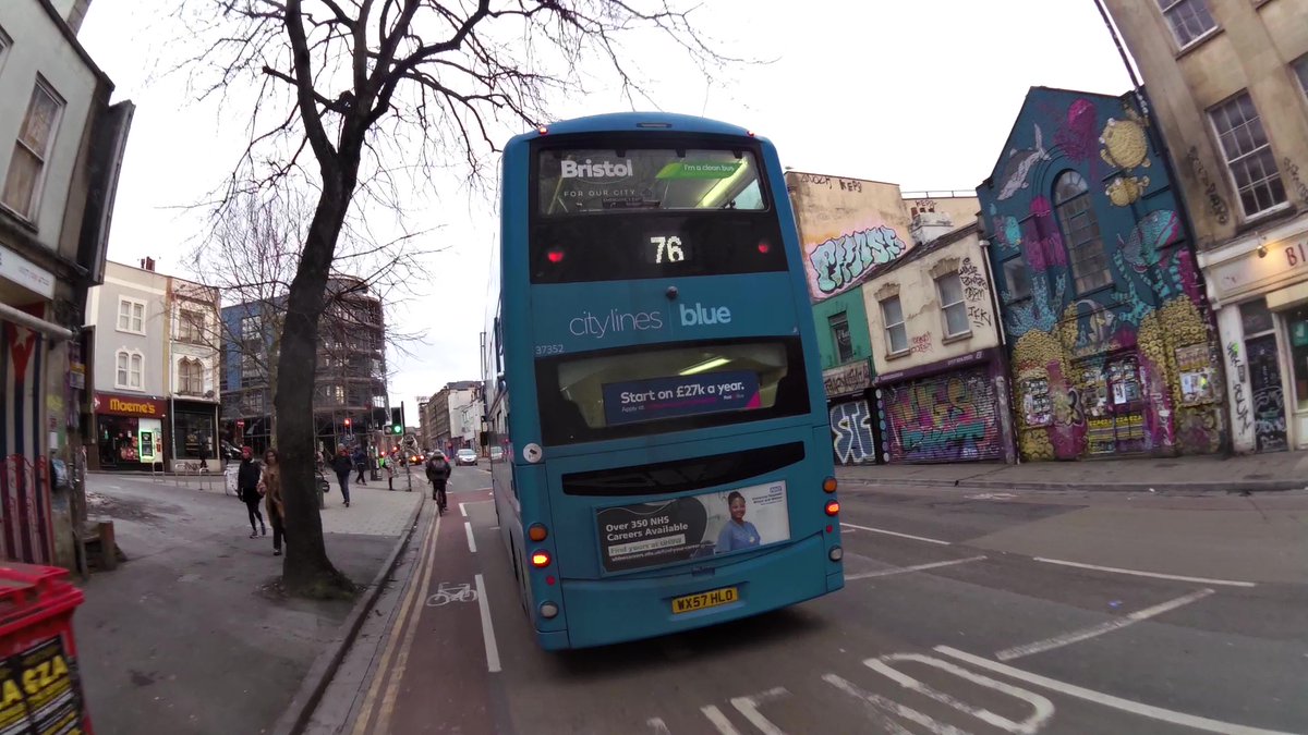 BugBrand's tweet image. Magic cyclelane paint doesn't make this any less of a #closepass - well under 1.5m. 
Poor judgement from driver to do an overtake at this pinchpoint - hang back for literally 10secs, then pass safely. 
@FirstBSA  Stokes Croft heading north, 9am today.