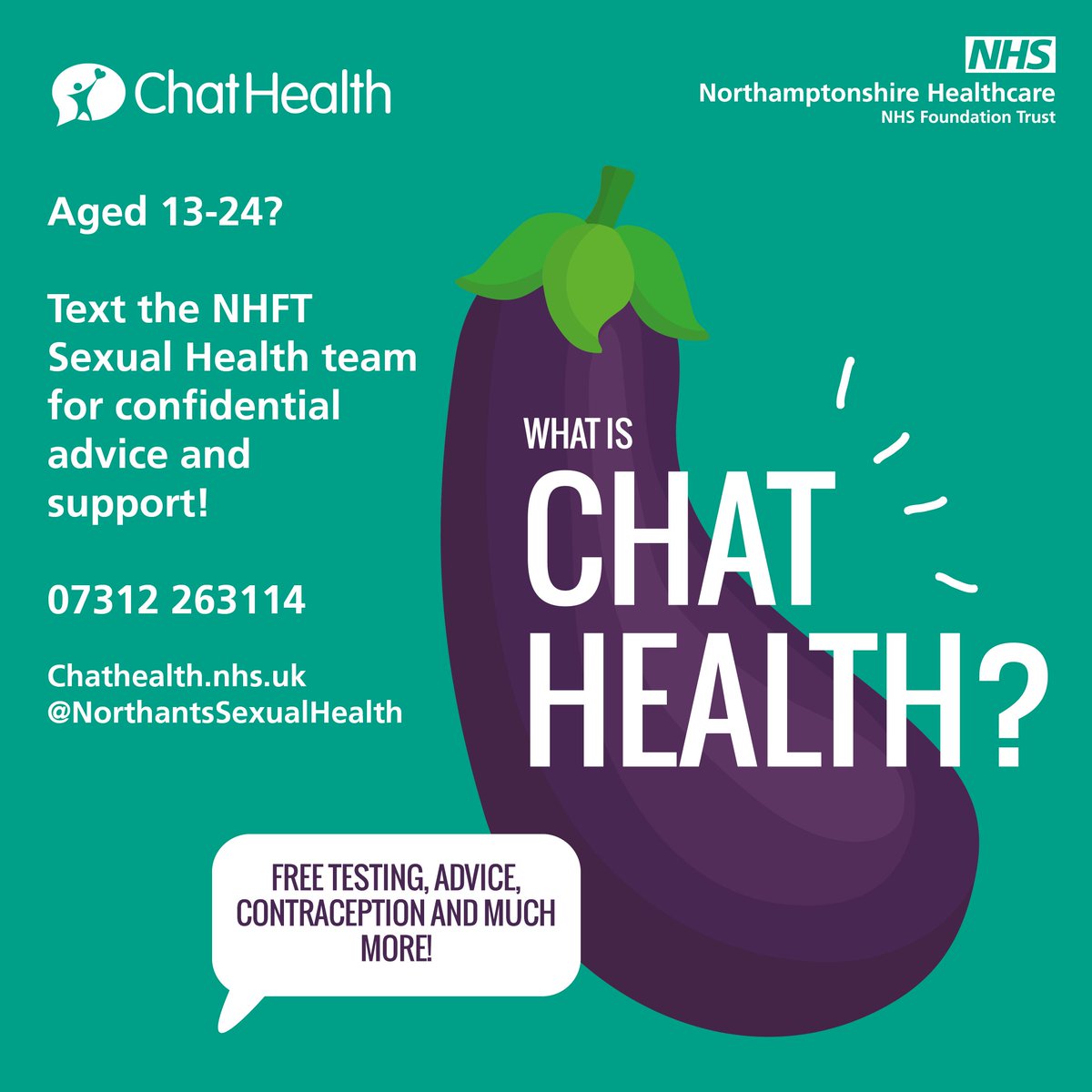 ChatHealth #sexualhealth is FREE SMS support (13-24yr olds)
Click on: @NorthantsSexualHealth via
chathealth.nhs.uk/start-a-chat/h…
#confidential #safersex @ChatHealthNHS