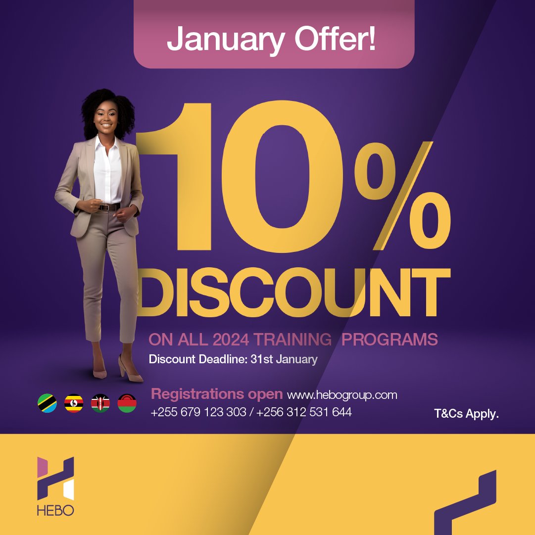 #New Year Discount ✨✨✨
10% jJnuary discount on #PMP #CAPM #PMI_PBA #PMI ACP classes scheduled this year. Invest in your professional development today!
#HEBOConsult #PlanYourNext #Training #Certifications #ProjectMnagement #Careergoals #Training #Discount #Tanzania #Kenya