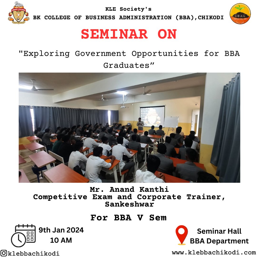 KLEBBAChikodi's tweet photo. Seminar on "Exploring Government Opportunities for BBA Graduates" https://t.co/xAiL1y0iV7