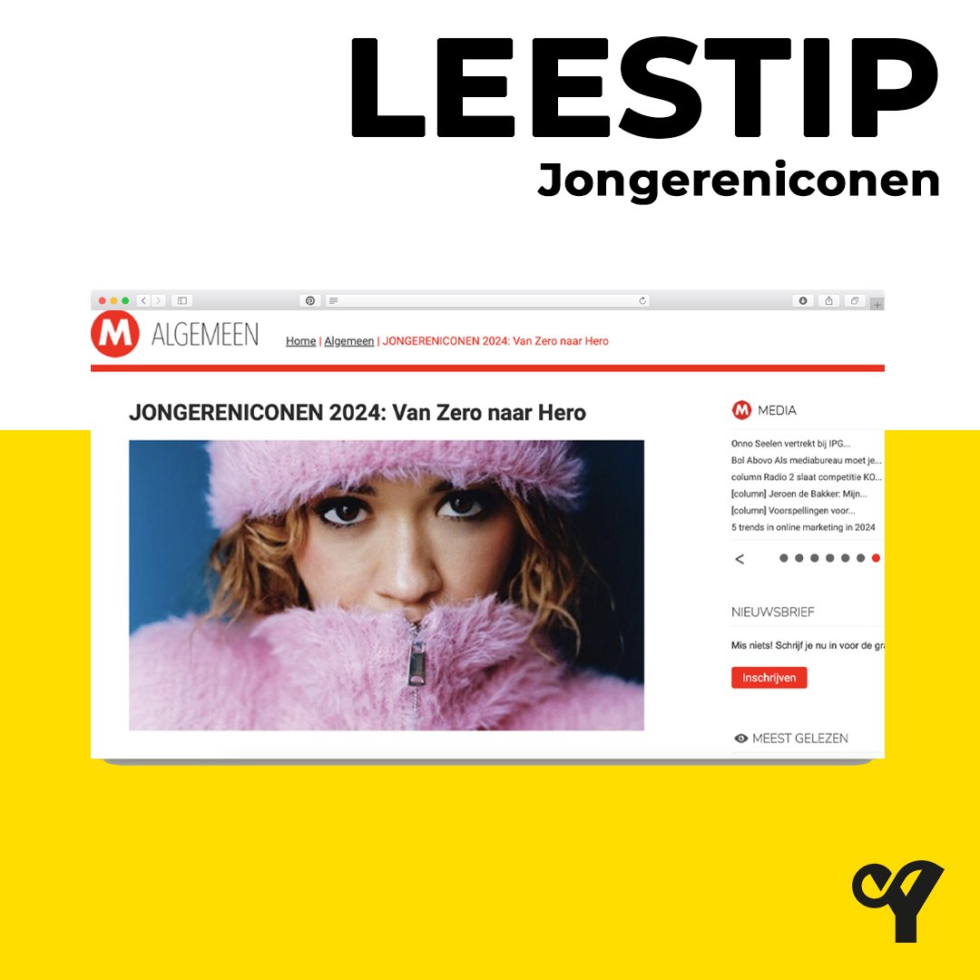 #leestip | Jongereniconen 2024: Van Zero naar Hero

De 28e(!) editie van Jongereniconen van Marketingtribune is onlangs verschenen. 

Lees meer ➡️ marketingtribune.nl/algemeen/nieuw…

#jongeren #jongerenin2024 #generatiez