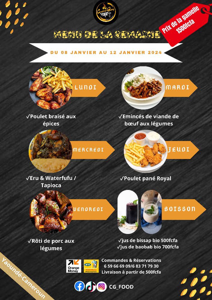 Hello filles et fils de roi 👑 nouvelle année nouveau menu faites vous plaisir en mangeant les délicieux repas de CGFOOD🔥