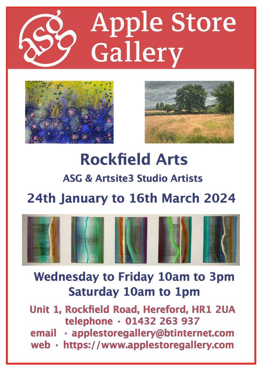Join the ASG & Artsite3 Studio Artists from the 24th January - 16th March for their 'Rockfield Arts' Exhibition, exclusively at Apple Store Gallery in #Hereford With an eclectic range of art on show here, you'll be spoilt for choice! . . . . . . . . . . #artgalleryhereford #art