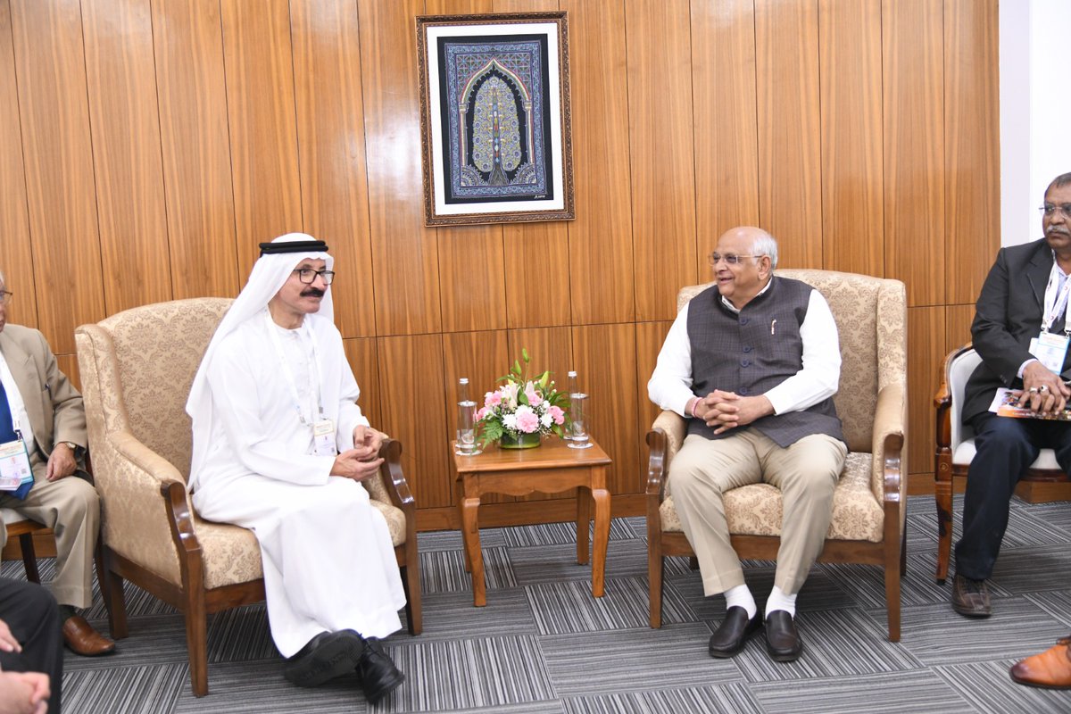 CMOGuj's tweet photo. Gujarat CM Shri @Bhupendrapbjp held a meeting with H.E. Sultan Ahmed Bin Sulayem, Group Chairman and CEO of @DP_World, a leading provider of smart end-to-end logistics services, headquartered in Dubai. The dignitaries discussed ways to further strengthen Gujarat-UAE bilateral relations supported by trade ties and regular diplomatic visits. UAE is one of the biggest sources of FDI in Gujarat and DP world is present in Gujarat since 2003 and has established Mundra International Container Terminal Private Limited (MICT), India’s first Greenfield project to commence container terminal operations. In this context, the Hon’ble CM invited DP World to invest and support Gujarat in developing Port City.
#VGGS2024
#GujaratMeansGrowth