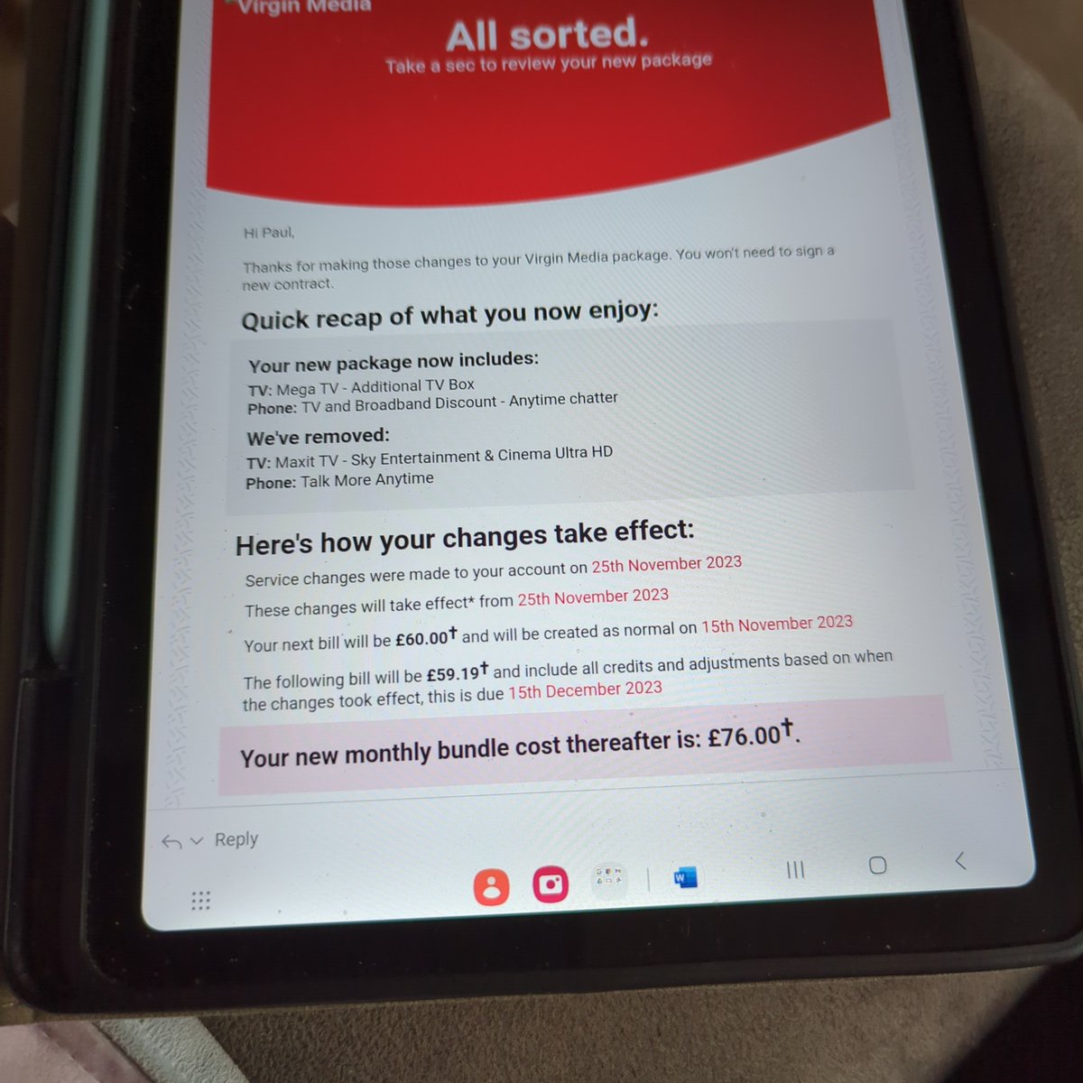 streaky64's tweet photo. @virginmedia Once again you have completely stuffed up, I should have just left like I wanted. So you have once again taken more money from account (theft possibly) I will ask my solicitor and when I phone I'm told that there's nothing she can do. £92.16 you took. https://t.co/WCAXGnDyCZ