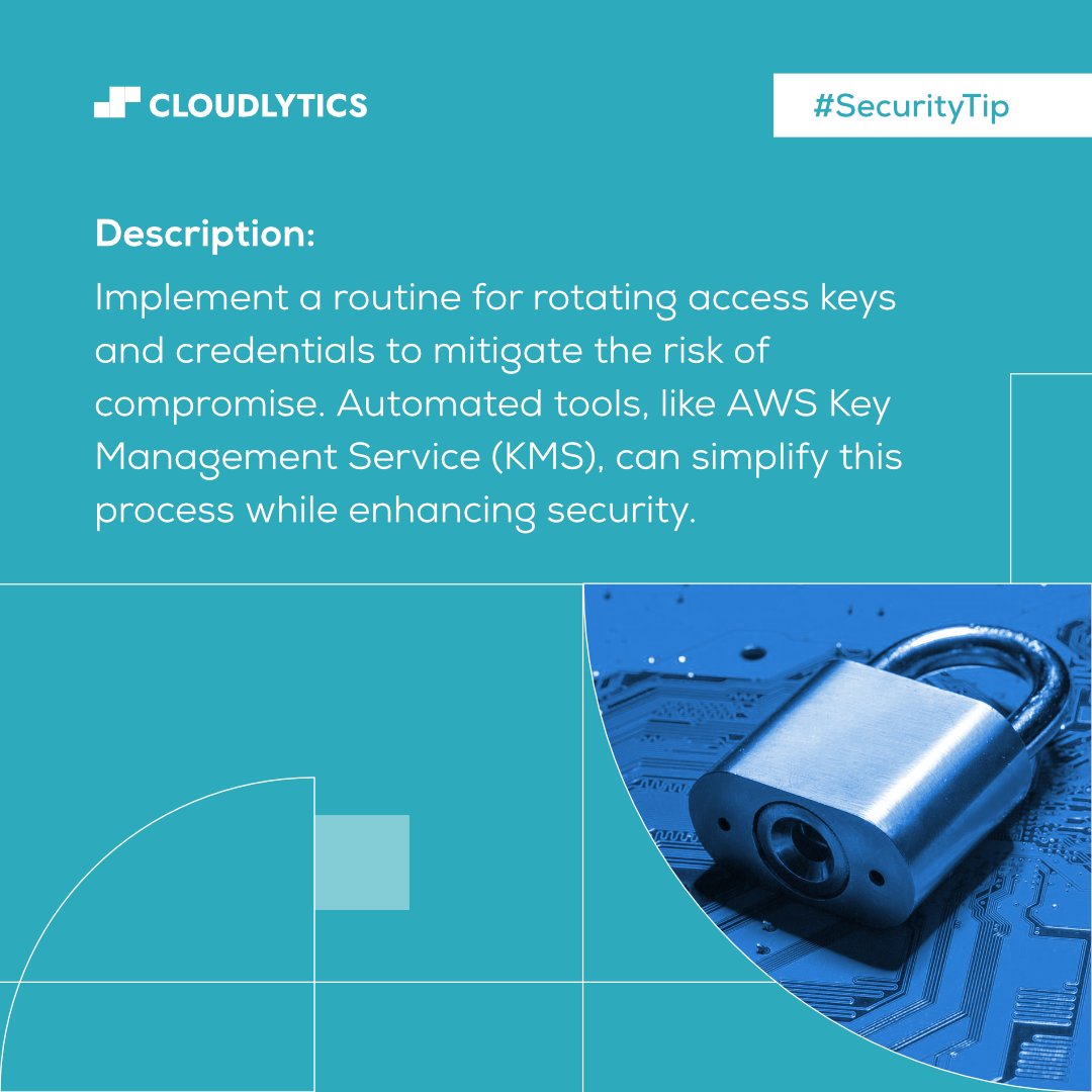 Cloudlytics's tweet photo. Key to security resilience: Regularly rotate access keys and credentials to fortify your defenses and keep unauthorized access at bay.

#Cloudlytics #CloudSecurity #SecurityAwareness #SecurityTip #CSPM https://t.co/fgSvOz43AC