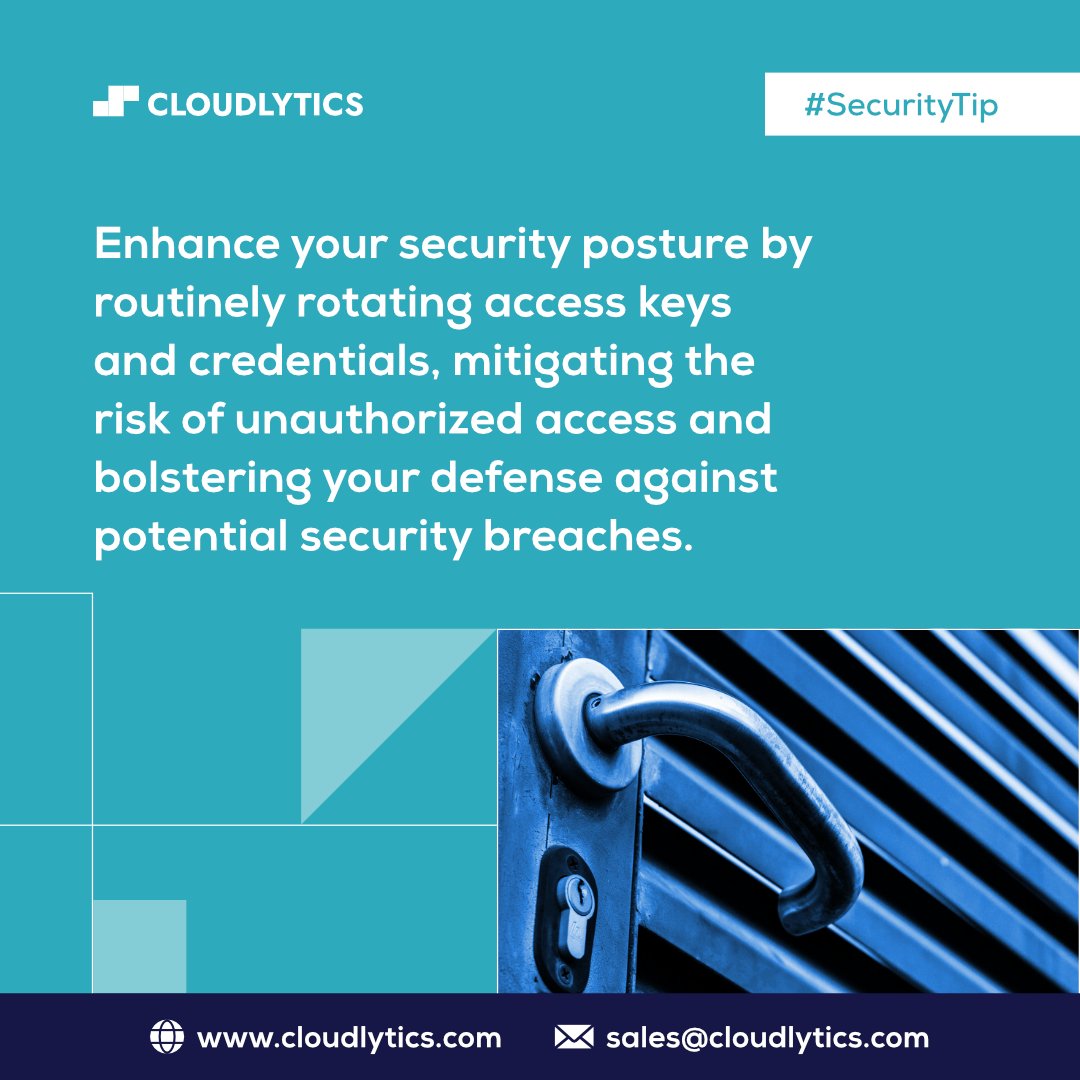 Key to security resilience: Regularly rotate access keys and credentials to fortify your defenses and keep unauthorized access at bay.

#Cloudlytics #CloudSecurity #SecurityAwareness #SecurityTip #CSPM