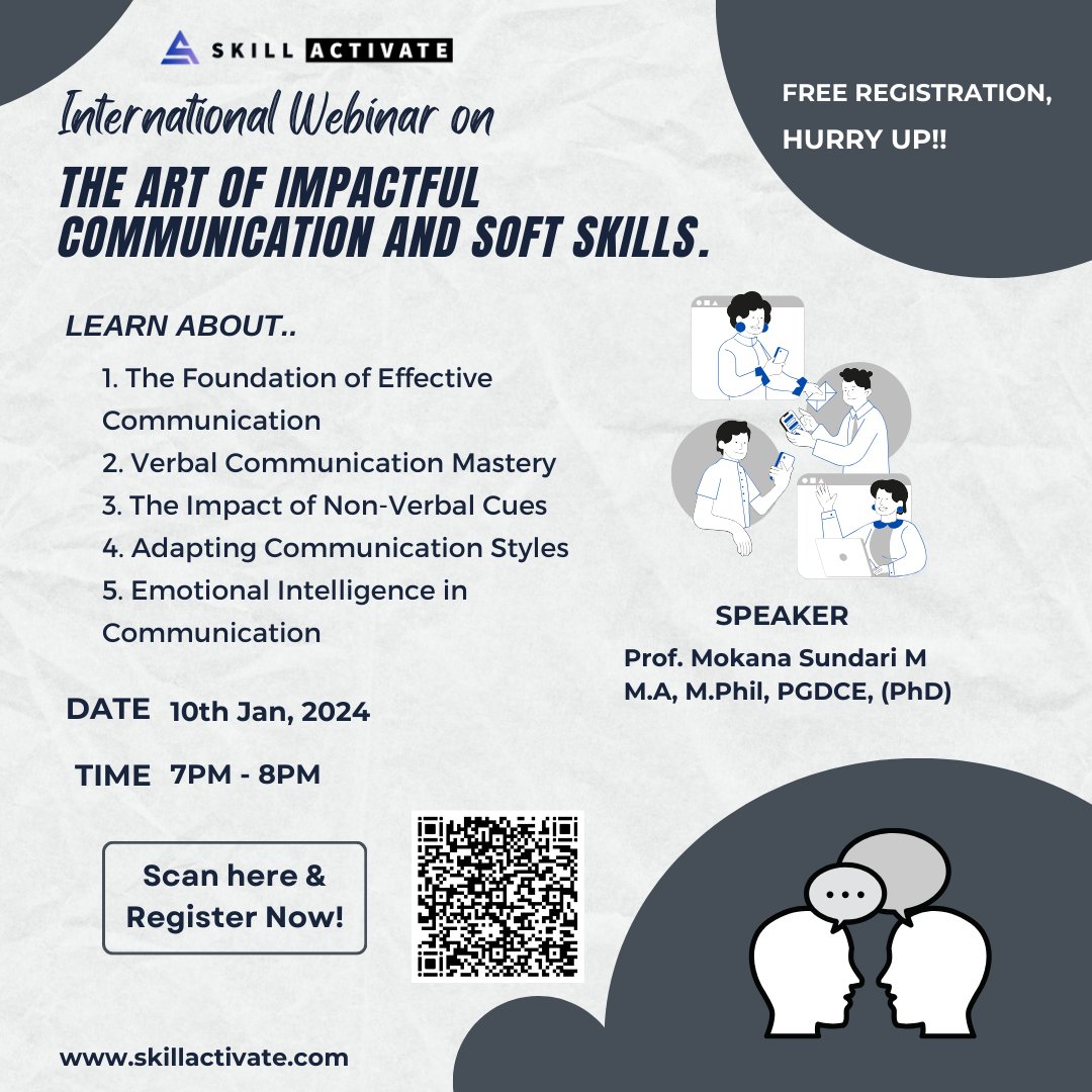 SkillActivate's tweet photo. International Webinar on The Art of Impactful Communication and Soft Skills Registration link: 
https://t.co/DnmFnIoHDe
Attend the workshop, Learn new concepts and grab your certificate. #WorldJuniors #communication #DavidWarner #flooding #webinar #softskills https://t.co/vj7eMnr27z