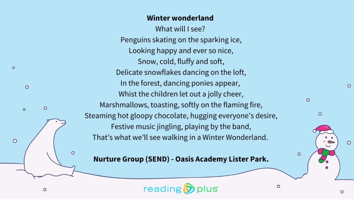 OasisListerPark's tweet photo. We are very proud to announce that the festive poem, written by our Nurture group, won 3rd prize in the Reading Solutions Competition! We are extremely proud of all the students who took part!

#proudtobeoalp https://t.co/zO4TPtgreA