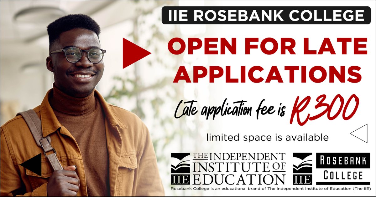 Rosebank_Int's tweet photo. Embrace the new year with a fresh mindset and set new goals. Study with IIE Rosebank College. Late applications are open; apply today for only R300. Visit us at any of our campuses or click the link  https://t.co/iPOIIC8j9u. 
 #IIERosebankCollege #Lateapplication #Applynow https://t.co/sNnh3WuKEG