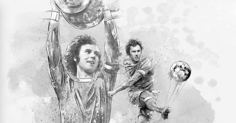 FCBayernEN's tweet photo. The Kaiser with a glorious outside of the boot, and the master of the long pass.