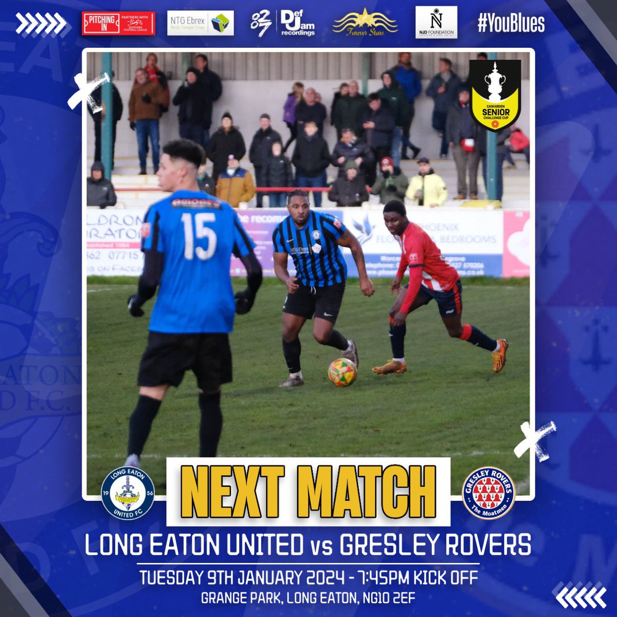LongEatonUnited's tweet photo. ⚽️ | 𝙼𝚊𝚝𝚌𝚑𝚍𝚊𝚢! 💫
🏆 @CawardenCo @DerbyshireFA Senior Challenge Cup
🆚 @GresleyRovers
🗓️ Today
⏰ KO 7:45pm
🏟️ Grange Park, Long Eaton
📍 NG10 2EF
🎟️ £8 Adults - £5 Concessions - £2 U16s
#LEUGRE #YouBlues 🔵⚫️ https://t.co/oDCtnZY9QS