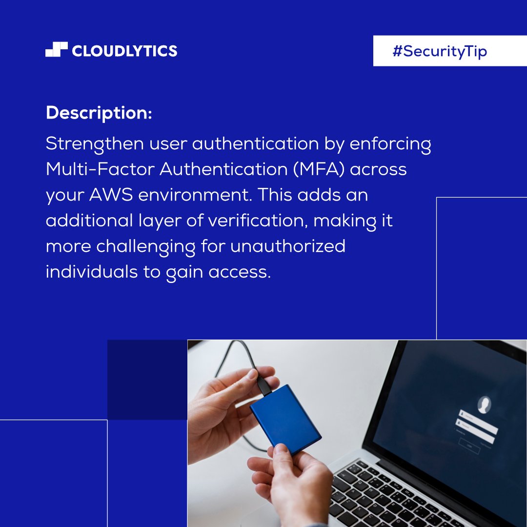 Cloudlytics's tweet photo. Double down on security—enforce Multi-Factor Authentication (MFA) to safeguard your cloud assets with an extra layer of defense.
#Cloudlytics #CloudSecurity #SecurityAwareness #SecurityTip #CSPM https://t.co/9Eo0KDx6VW